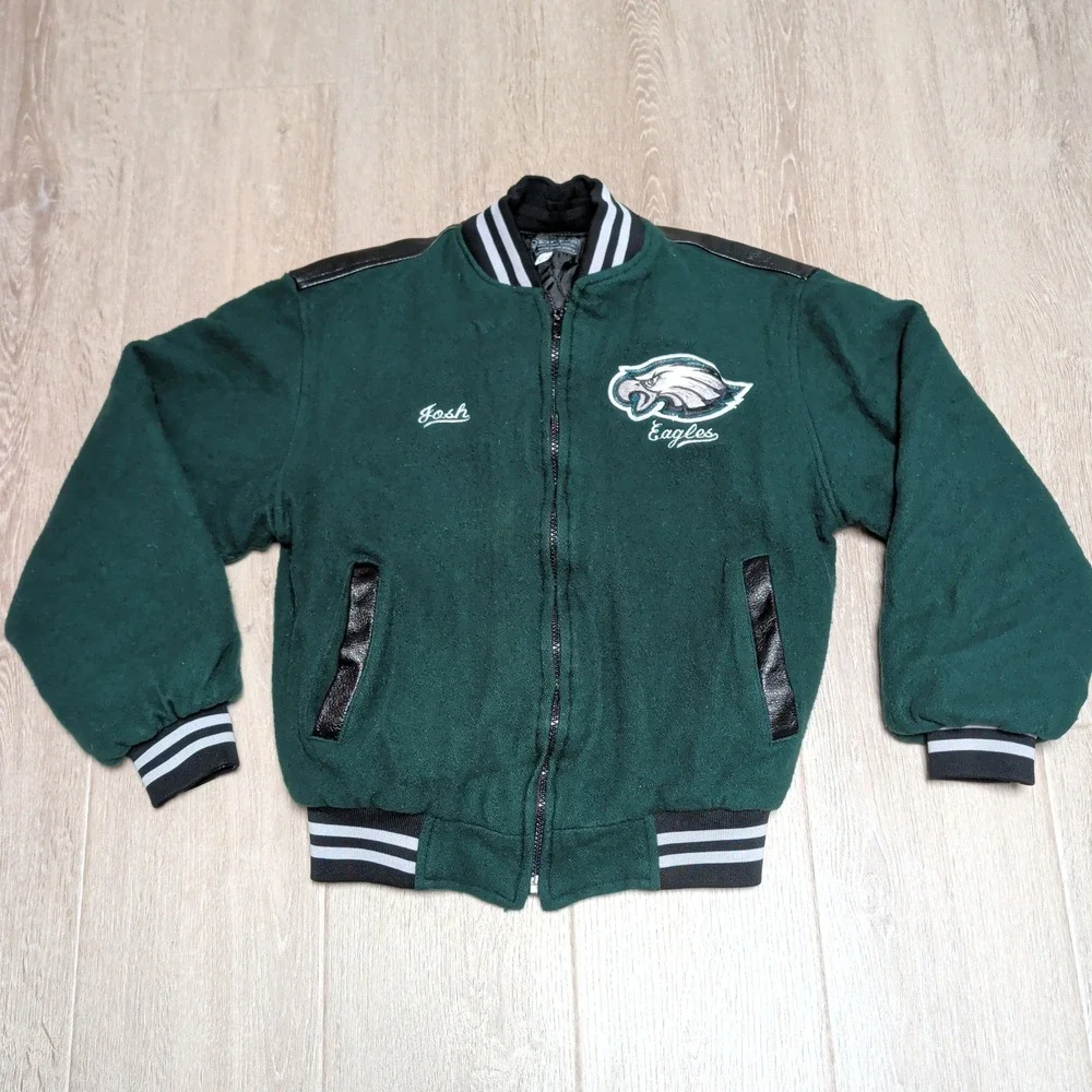 Vintage Philadelphia Eagles Youth Varsity Jacket Kids 11 Large Embroidered Josh